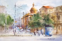 Abbas Kamangar, 15 x 22 Inch, Watercolor on Paper, Citycape Painting, AC-AK-018